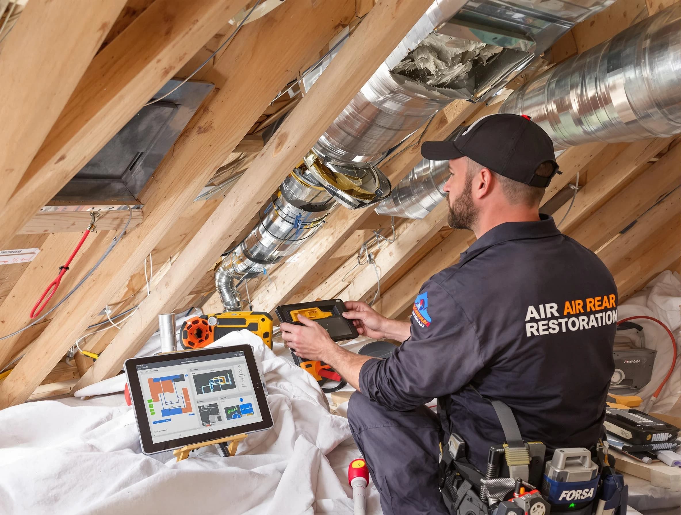 Westminster Air Duct Cleaning technician performing precise duct repair work in Westminster