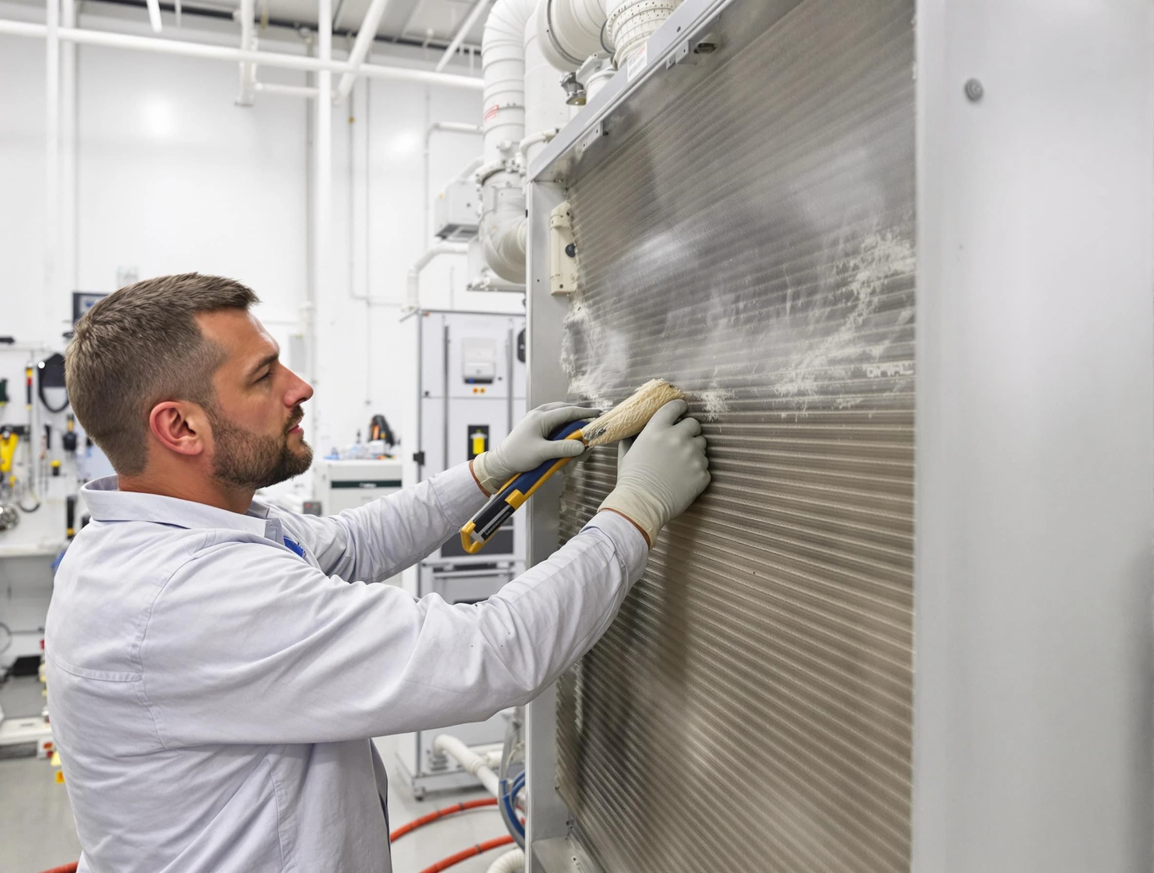 Westminster Air Duct Cleaning technician performing precision commercial coil cleaning at a Westminster business