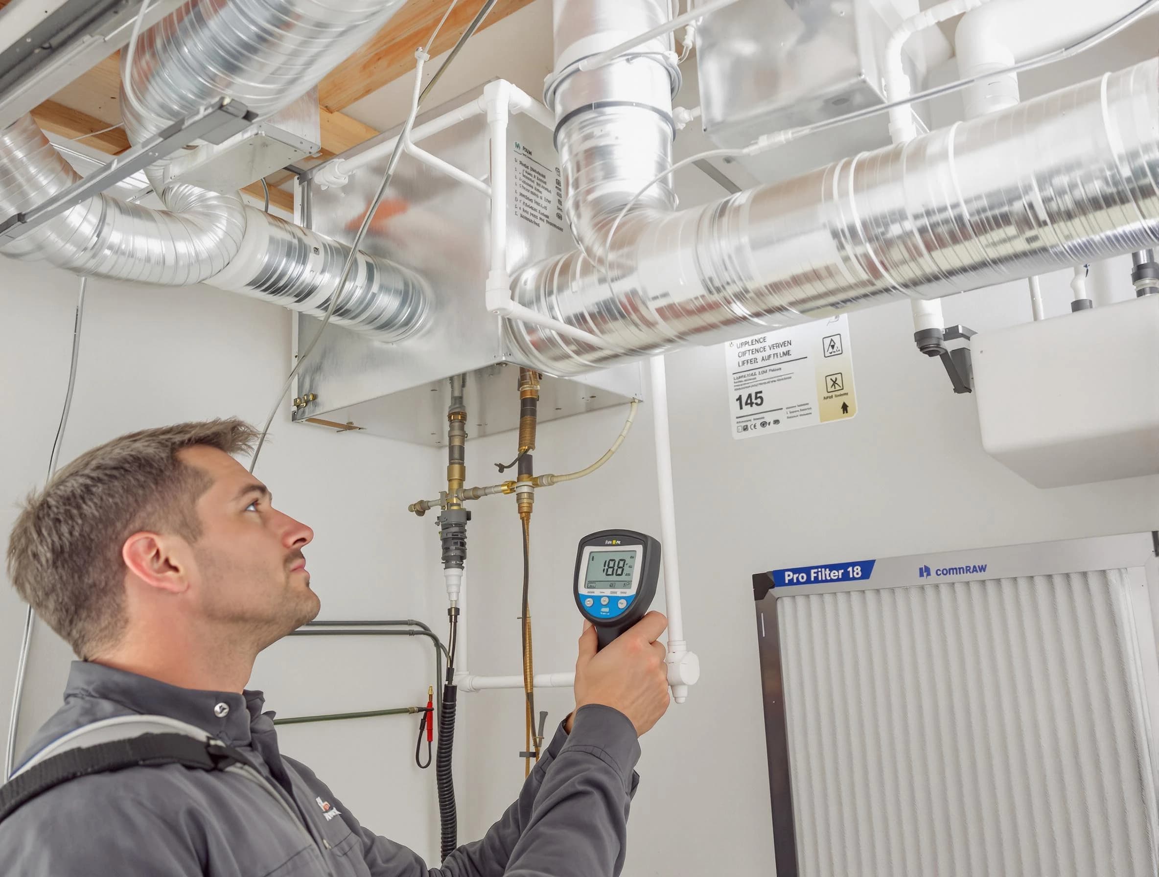 Westminster Air Duct Cleaning expert conducting detailed filter system inspection using diagnostic tools in Westminster
