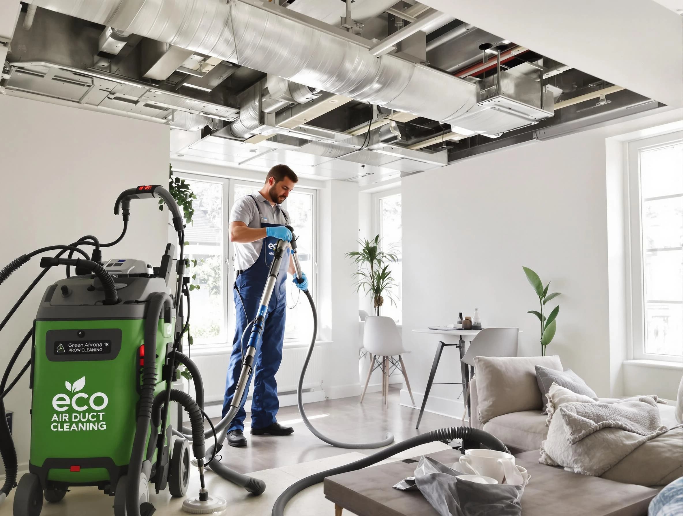 Westminster Air Duct Cleaning technician performing eco-friendly duct cleaning using sustainable methods in Westminster
