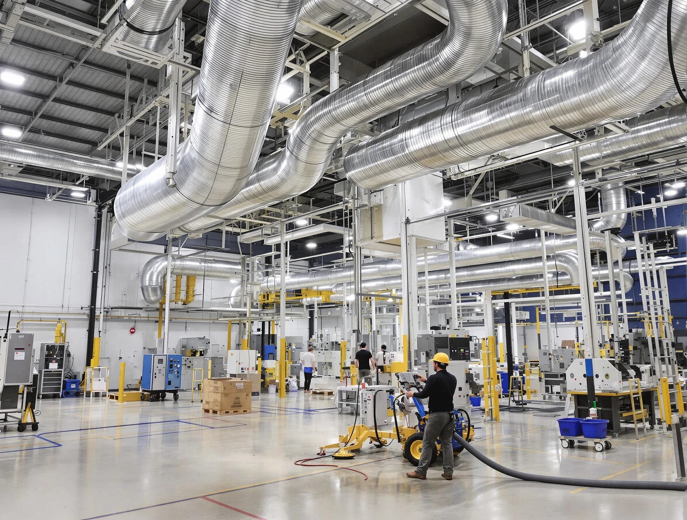 Westminster Air Duct Cleaning team performing comprehensive industrial duct cleaning at a large facility in Westminster