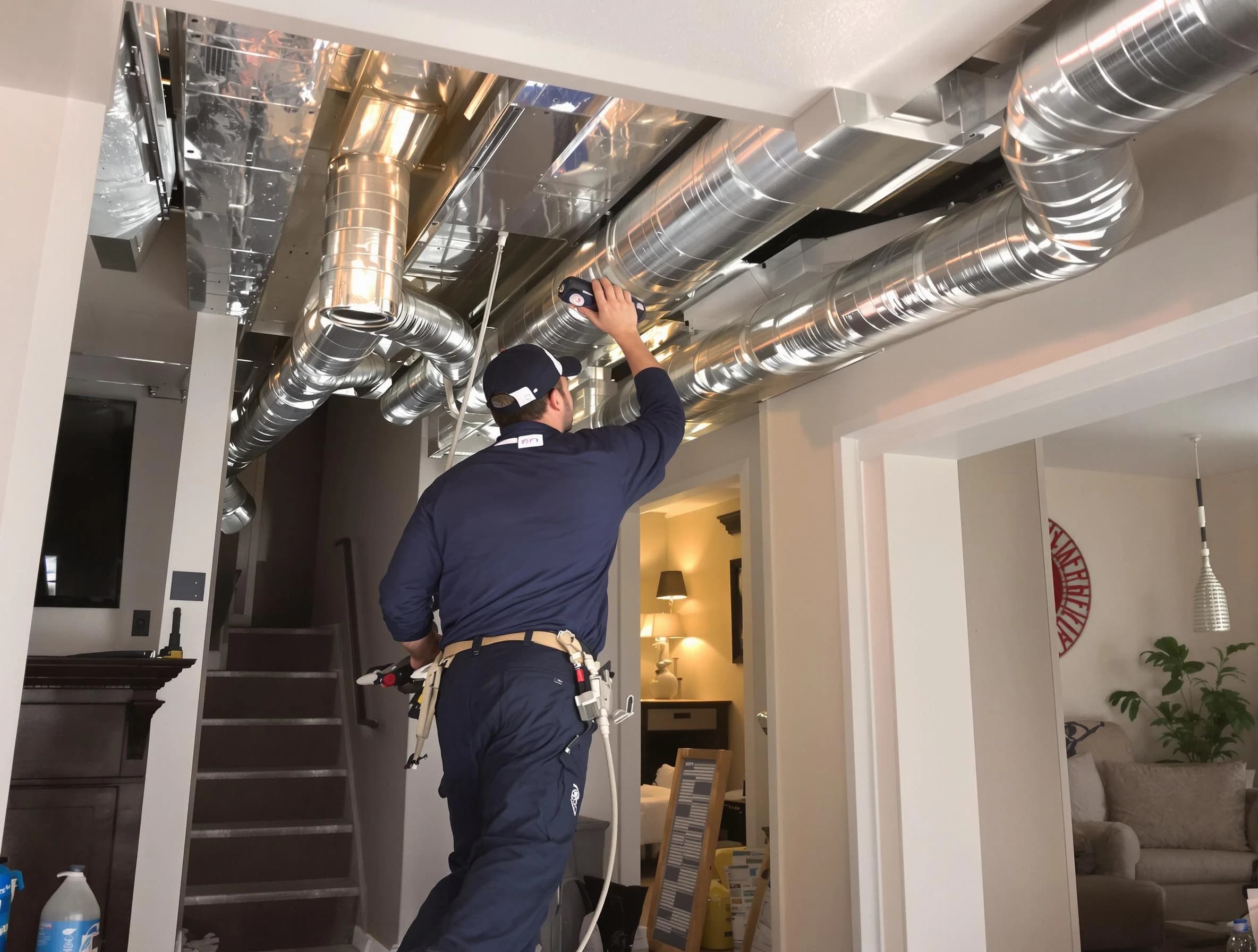 Westminster Air Duct Cleaning expert performing specialized duct cleaning in a mobile home in Westminster