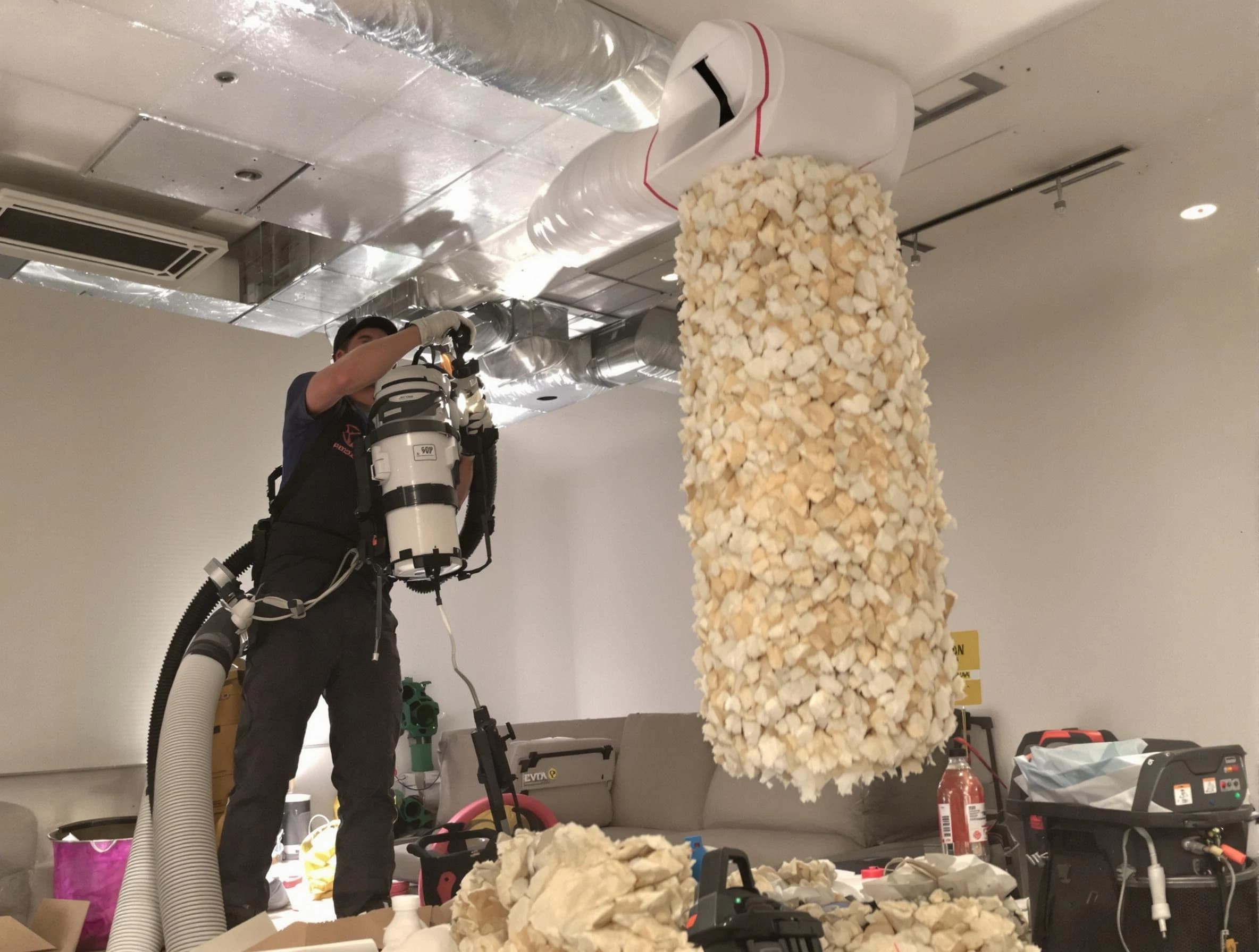 Westminster Air Duct Cleaning technician performing precision vacuum insulation removal in a residential property in Westminster