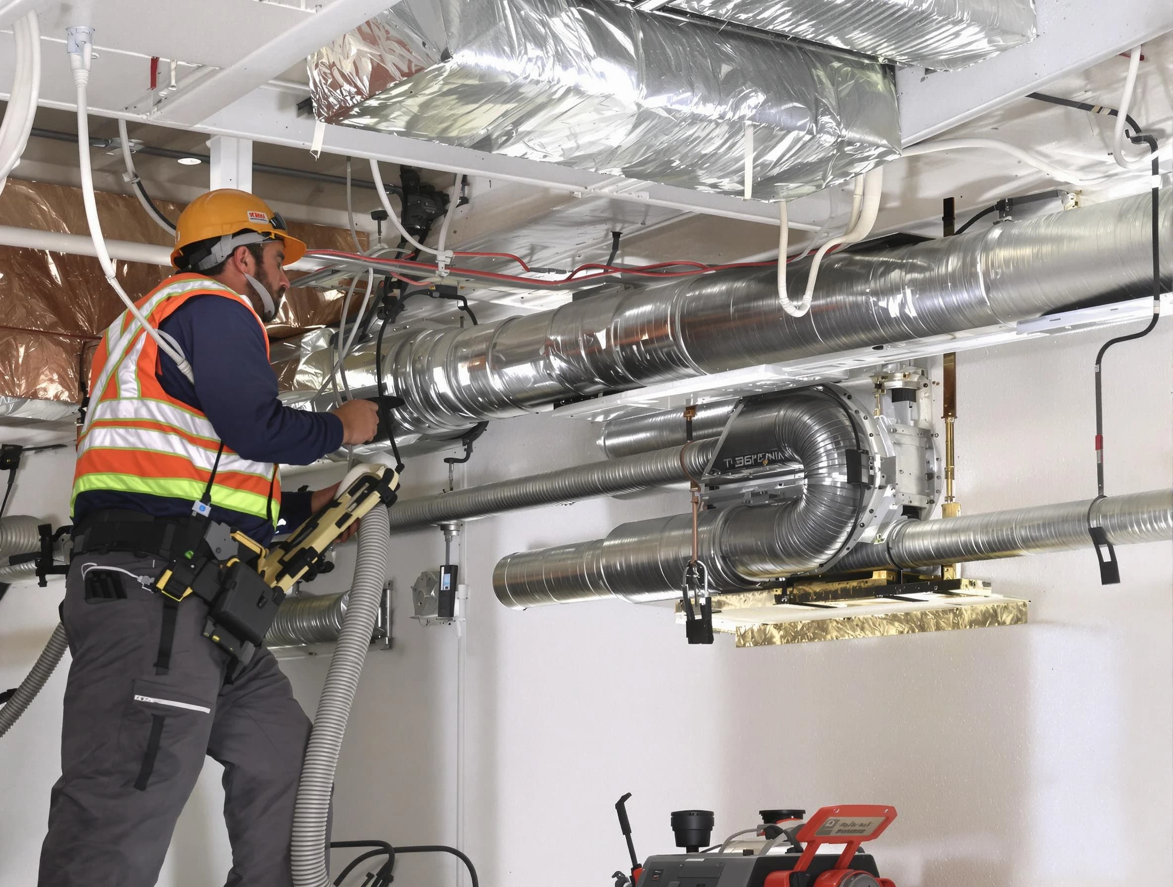 Westminster Air Duct Cleaning technician performing precision vacuum insulation removal in a residential property in Westminster